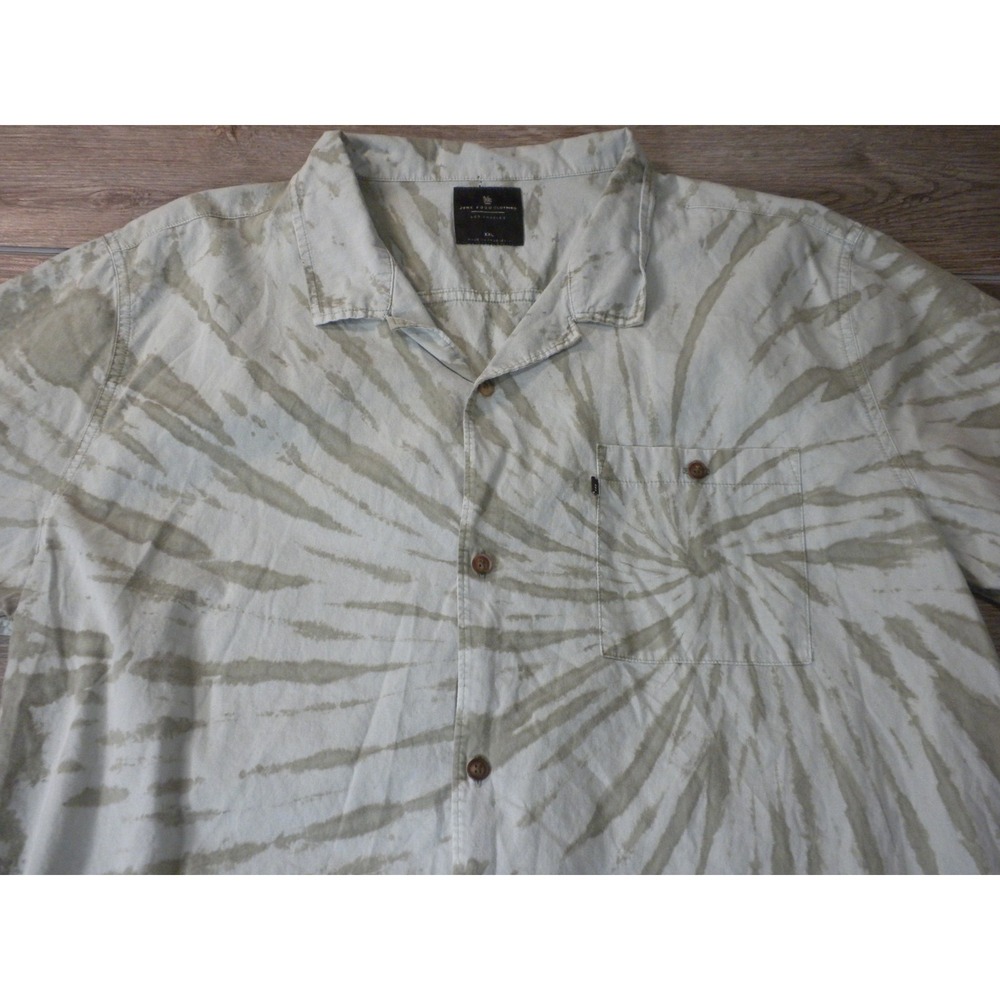Junk Food‎ Shirt Mens XXL Green Retro Spiral Tie-Dye Rafe Poplin Button Up Camp - Picture 3 of 7